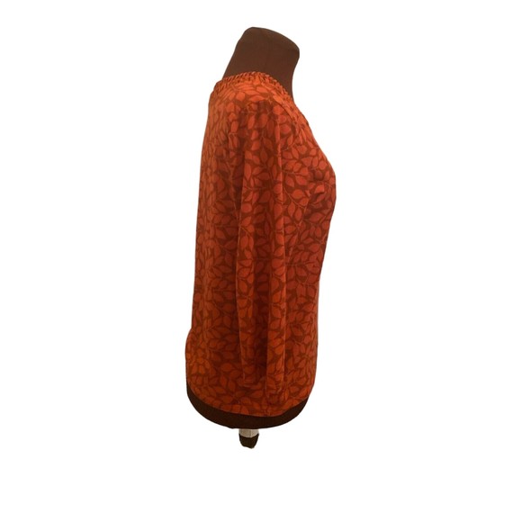 Architect Petites Womens Orange Autumn Leaf Print Pleated Neckline Top Size PL - Picture 2 of 9